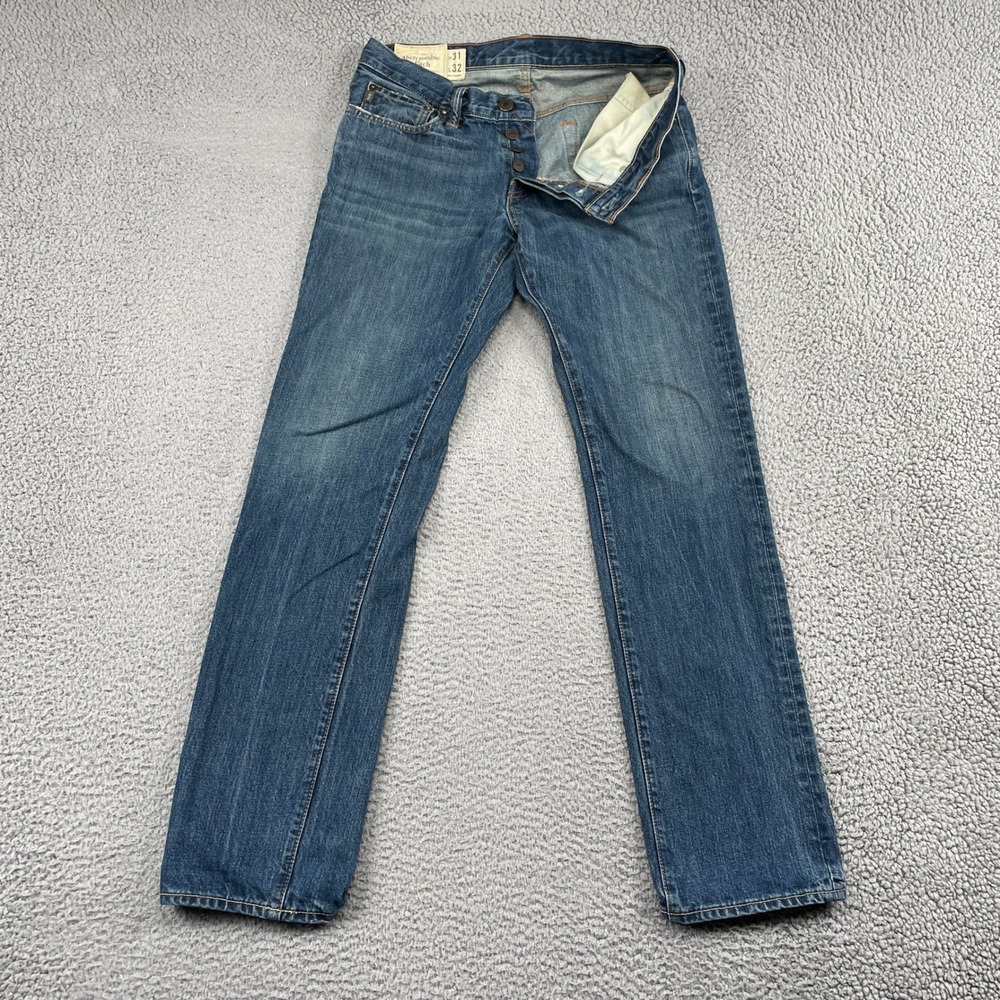 Abercrombie & Fitch Jeans Mens 31x32 Blue Slim Straight Button Fly Denim Casual